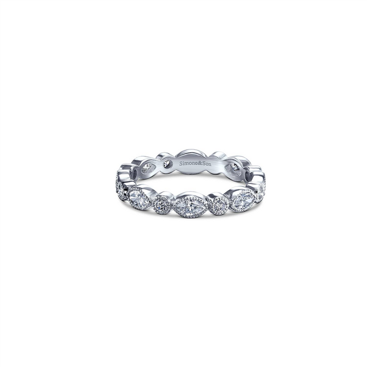 14K White Gold Marquise & Round Bezel Band 1.04ctw.