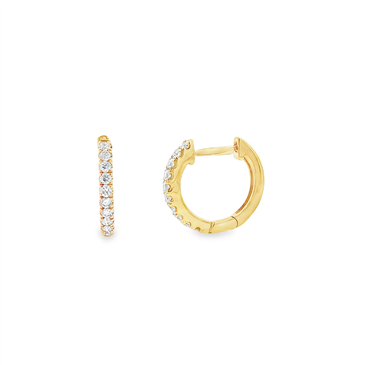 14K Yellow Gold Natural Diamond Huggie Earrings – 12 × 1.8mm, approx. 0.24 CTW, 1.55g
