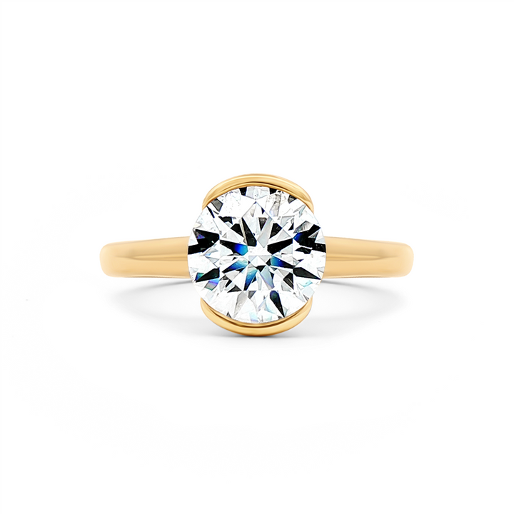 14K Yellow Gold 2.04ct Lab Grown Round Diamond Semi Bezel Engagement Ring