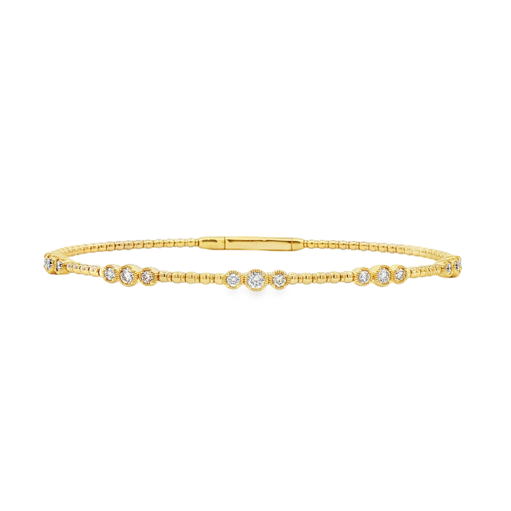 14K Yellow Gold 3-Bezel Flexi Diamond Bangle – 7", 0.50ctw, 5.7g