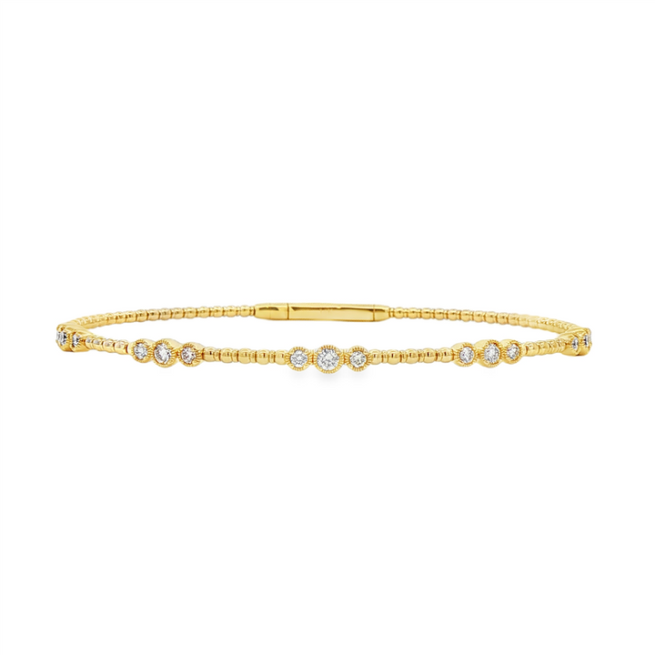 14K Yellow Gold 3-Bezel Flexi Diamond Bangle – 7", 0.50ctw, 5.7g