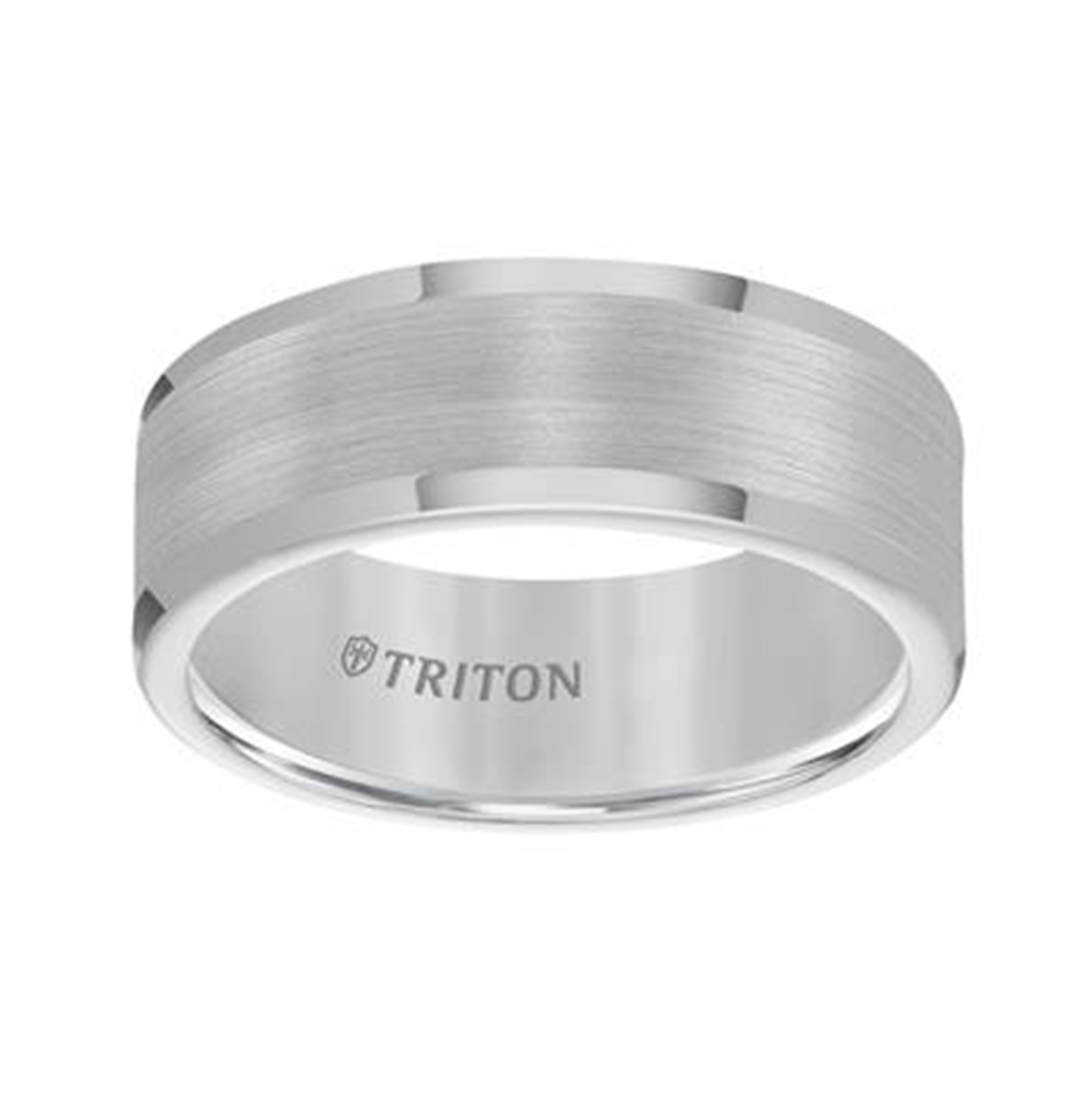 Triton Tungsten Carbide Satin Finish Flat Center with Bright Polish Round Edges Comfort Fit Wedding Band – 8mm