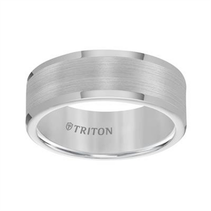 Triton Tungsten Carbide Satin Finish Flat Center with Bright Polish Round Edges Comfort Fit Wedding Band – 8mm