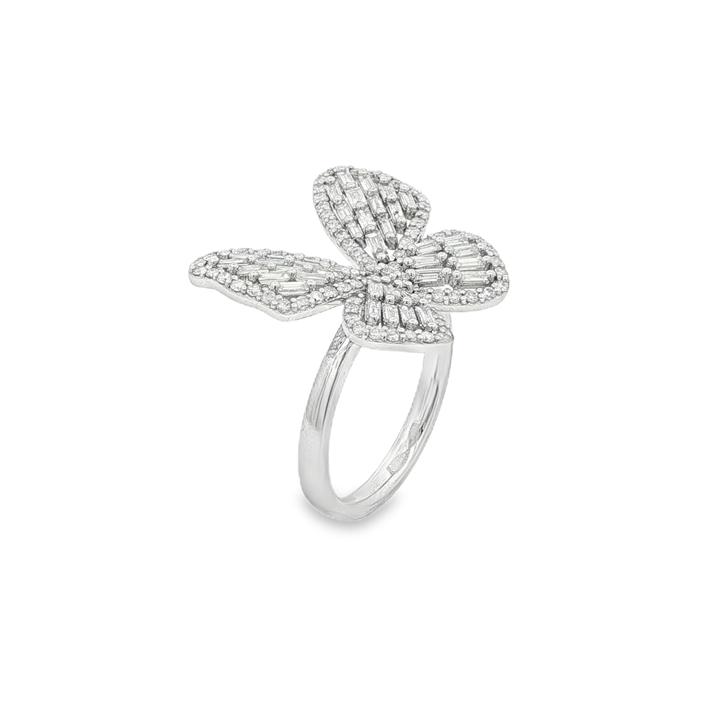 14K White Gold Natural Diamond Butterfly Ring – 1.28ctw.