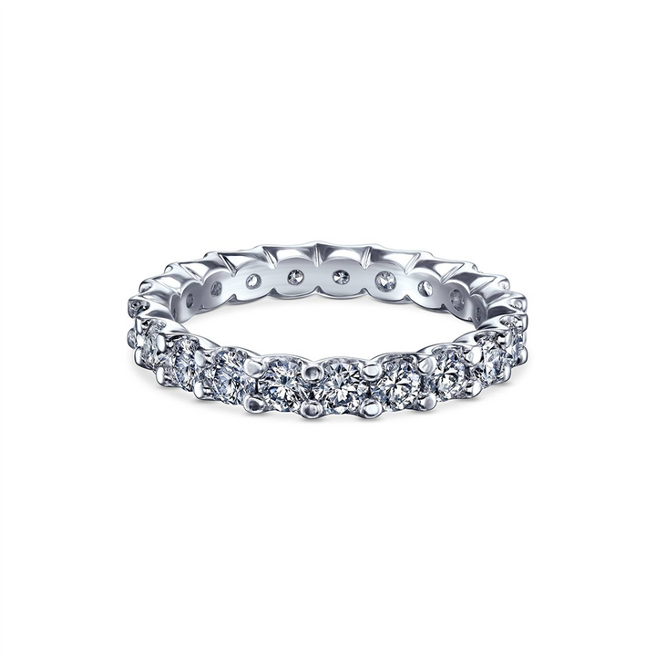 14K White Gold Round Natural Diamond Eternity Wedding Band with Scallop Setting