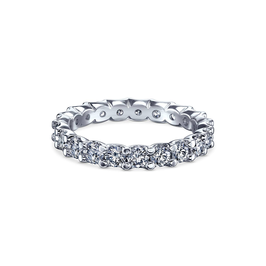 14K White Gold Round Natural Diamond Eternity Wedding Band with Scallop Setting