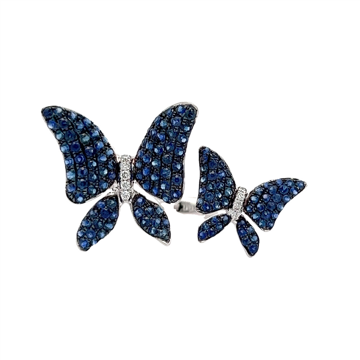 18K White Gold Double Butterfly Sapphire & Diamond Ring – 2.33ctw.