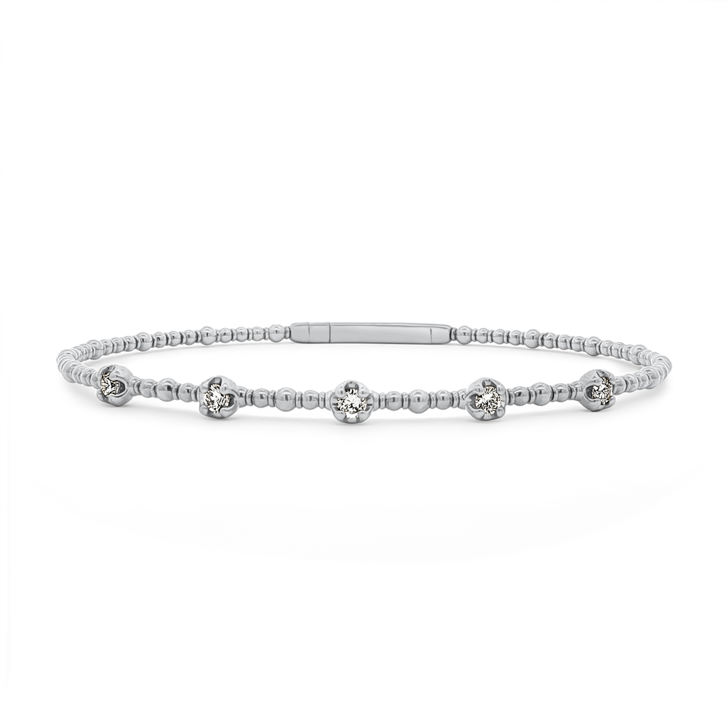 14K White Gold 5 Diamond Flexi Bangle 0.35ctw.