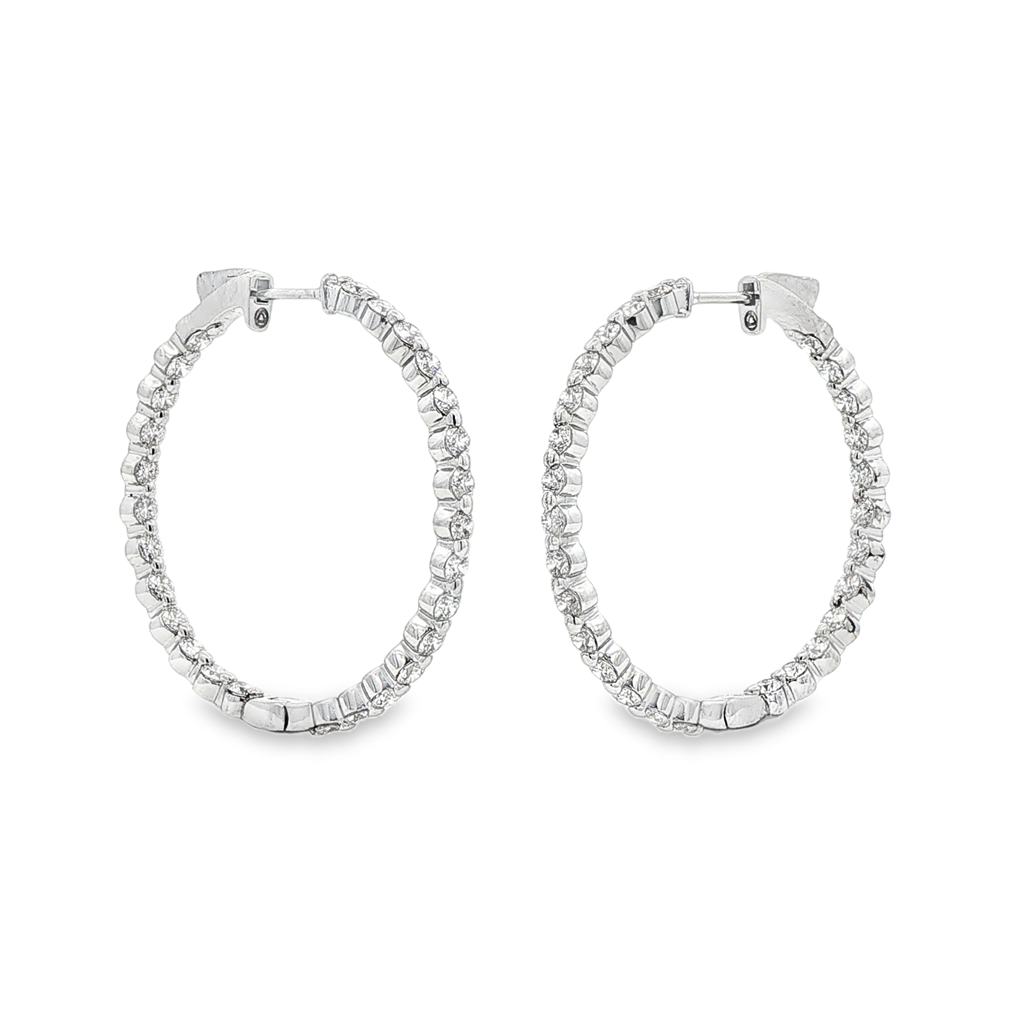18K White Gold Diamond Hoop Earrings – 2.94ctw, 33mm (9.2g)