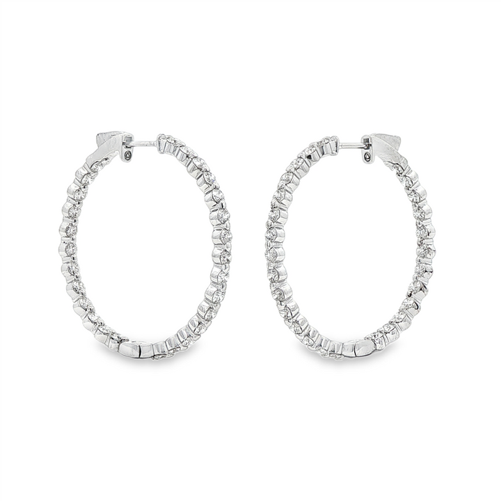 18K White Gold Diamond Hoop Earrings – 2.94ctw, 33mm (9.2g)