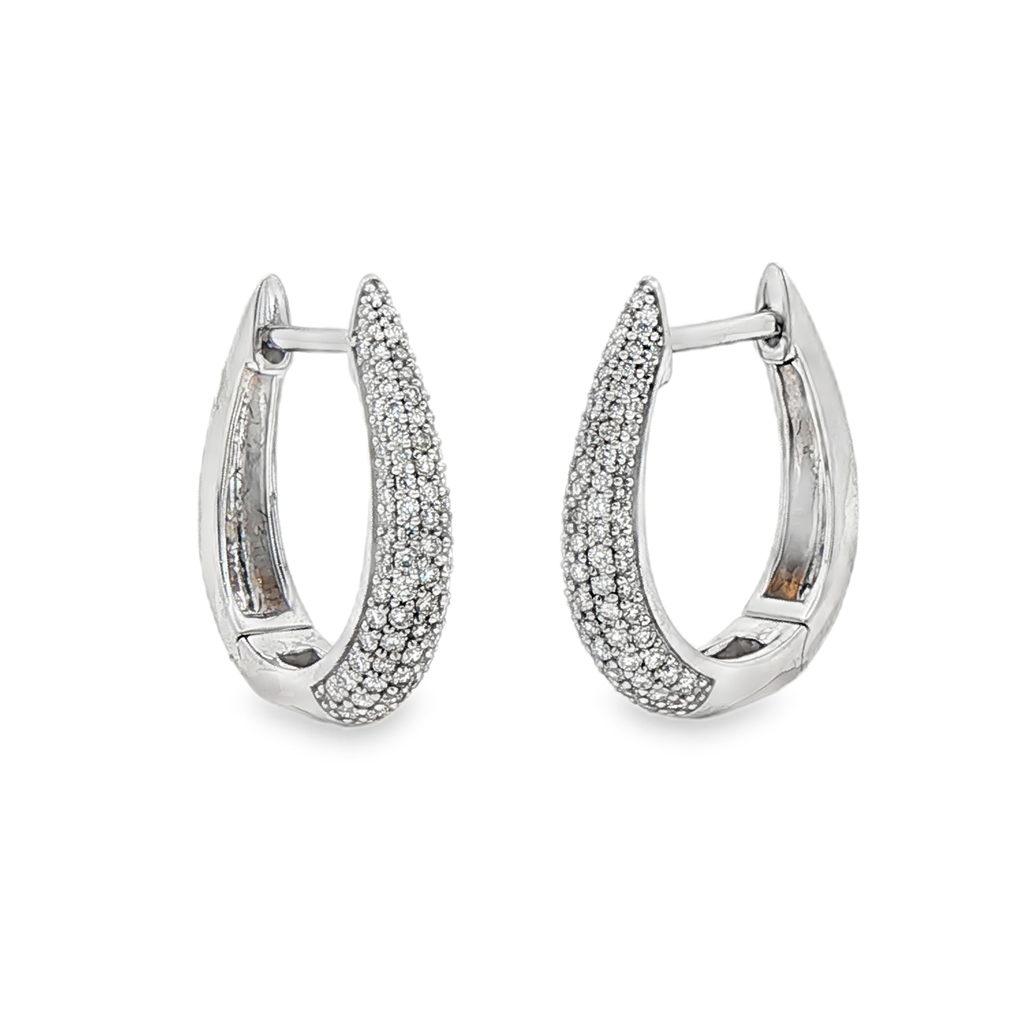 14K White Gold 17.5x3.8mm Natural Diamond Hoop Earrings – 0.50ctw.