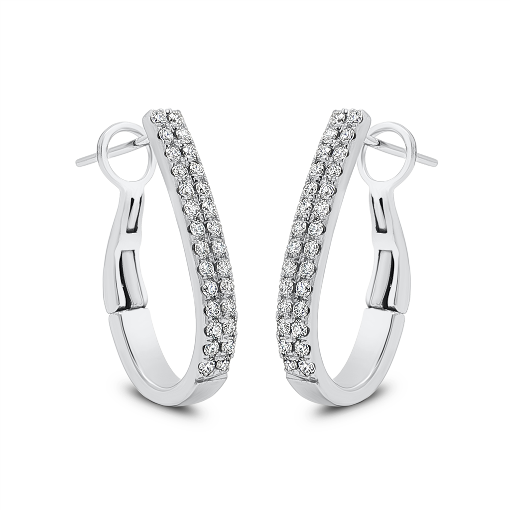 18K White Gold 22x3.2mm Two-Row Natural Diamond Oval Hoop Earrings – 0.67ctw