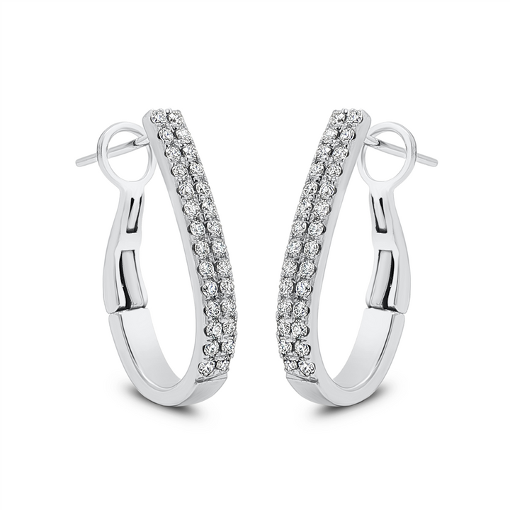 18K White Gold 22x3.2mm Two-Row Natural Diamond Oval Hoop Earrings – 0.67ctw