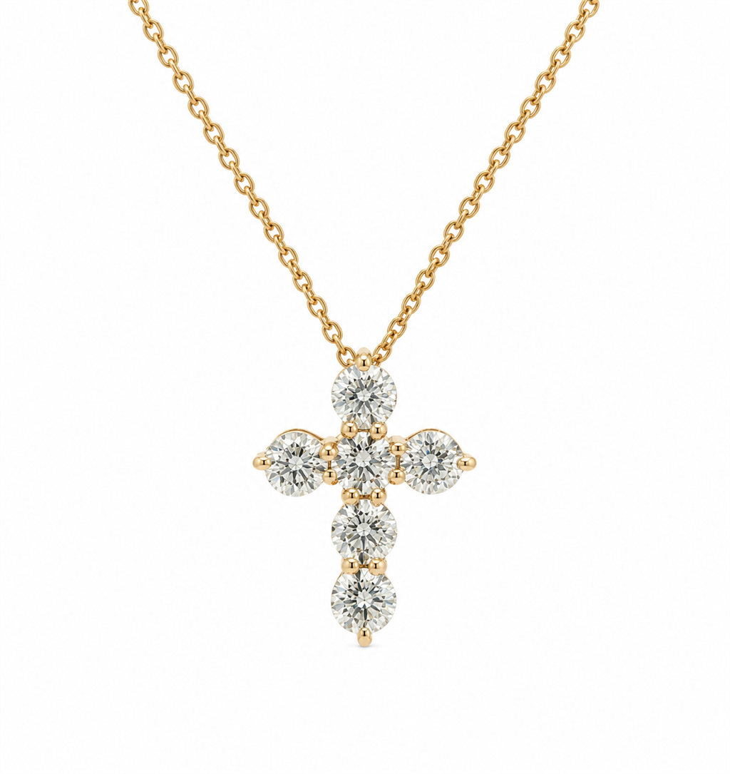 14K Yellow Gold Natural Diamond Bubble Cross Pendant – 0.97ctw