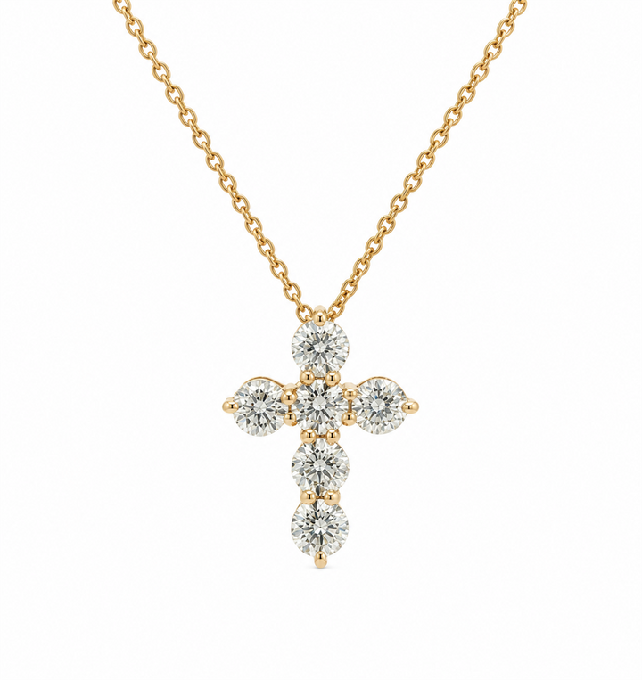 14K Yellow Gold Natural Diamond Bubble Cross Pendant – 0.97ctw