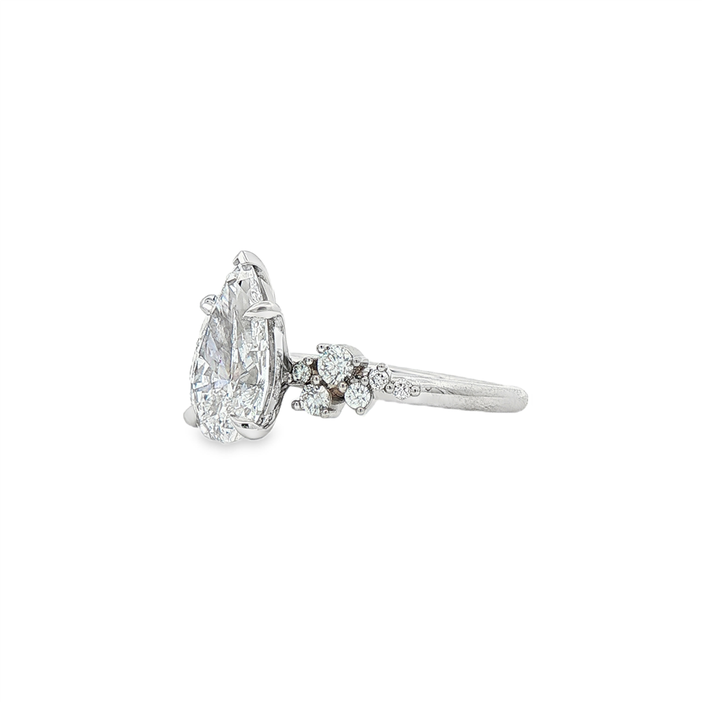 14K White Gold Lab-Grown Diamond Cluster Semi-Mount Ring – Pear Shape Center