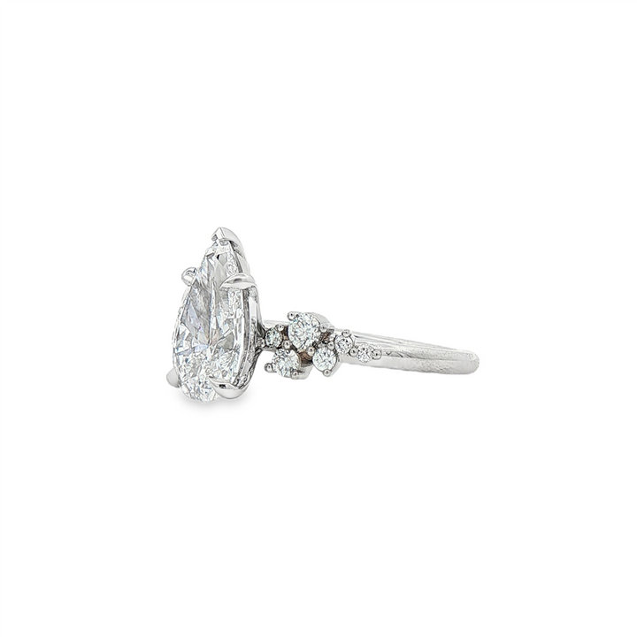 14K White Gold Lab-Grown Diamond Cluster Semi-Mount Ring – Pear Shape Center