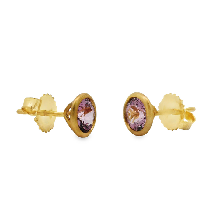18K Yellow Gold Round Pink Spinel Bezel Stud Earrings – 1.79ctw.