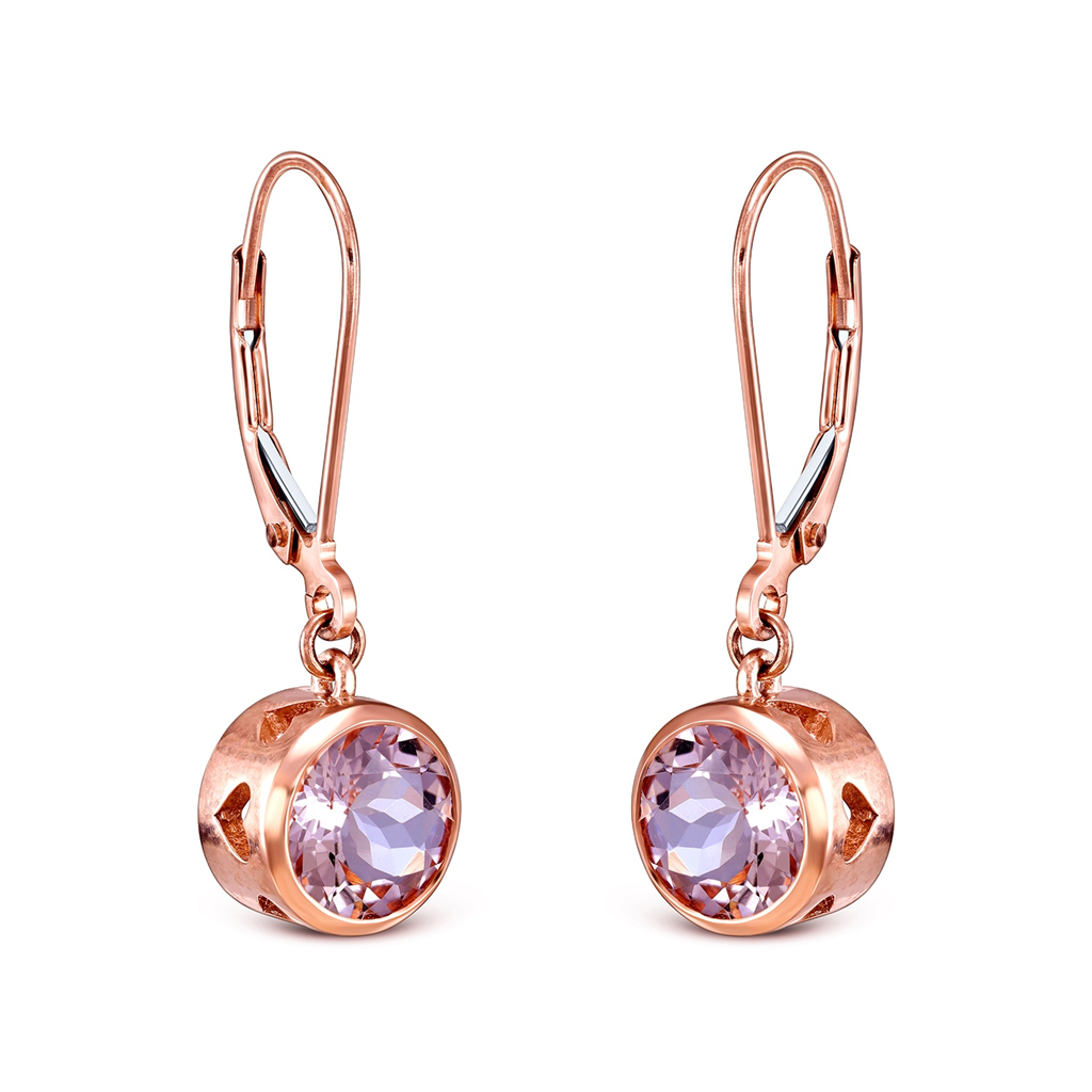 14K Rose Gold Hanging Morganite Earrings 3.17ctw.