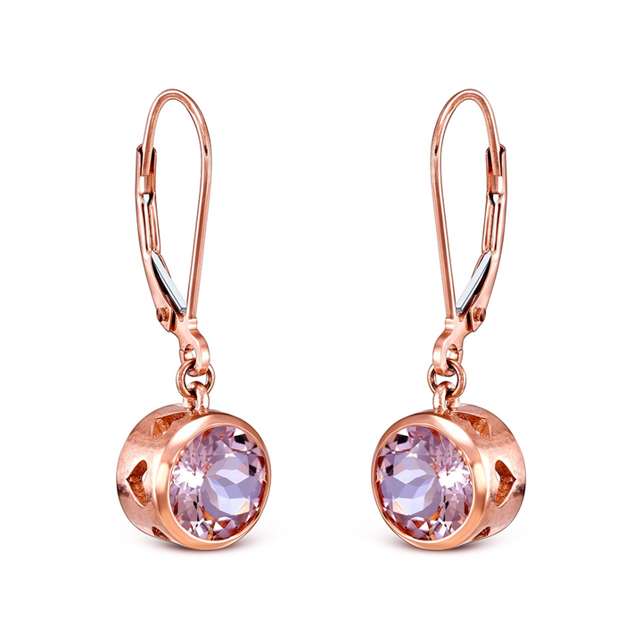14K Rose Gold Hanging Morganite Earrings 3.17ctw.