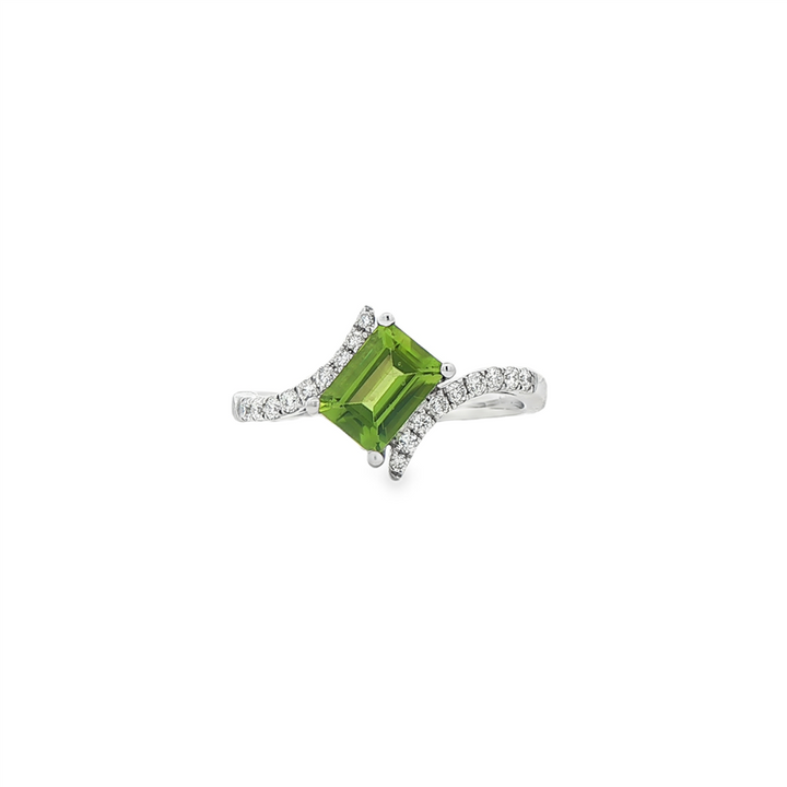 14K White Gold Peridot & Natural Diamond Ring