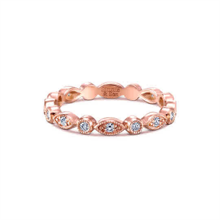 14K Rose Gold Marquise & Round Motif Wedding Band 0.24ctw.