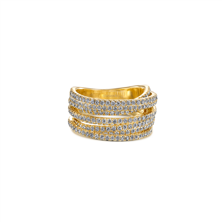 18K Yellow Gold Micro Pave Multi-Row Diamond Wedding Band 1.96ctw.