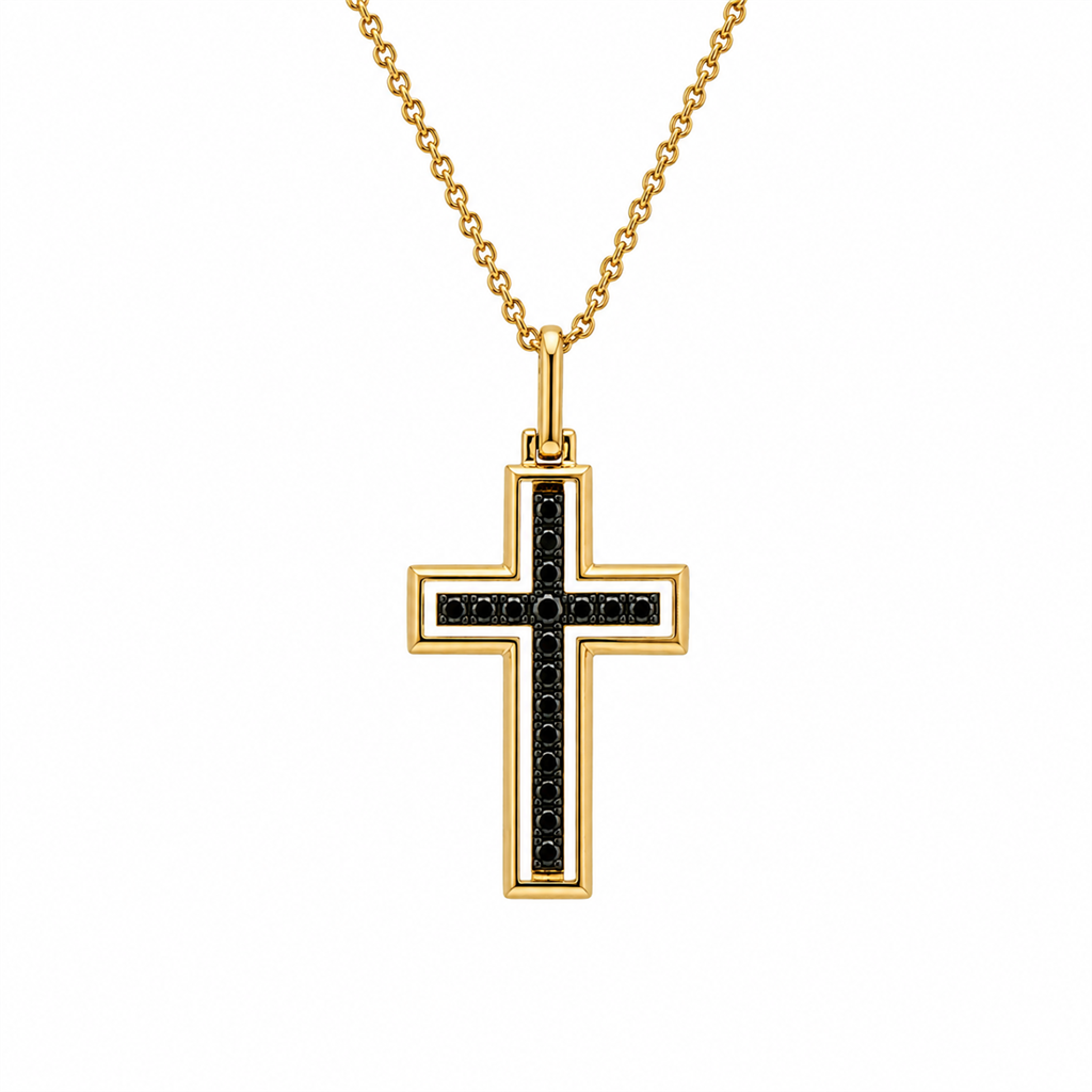 14K Yellow Gold 0.32ctw Natural Diamond Reversible Cross Pendant