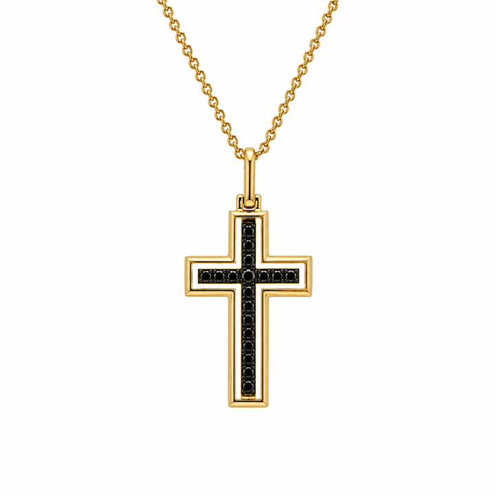 14K Yellow Gold 0.32ctw Natural Diamond Reversible Cross Pendant
