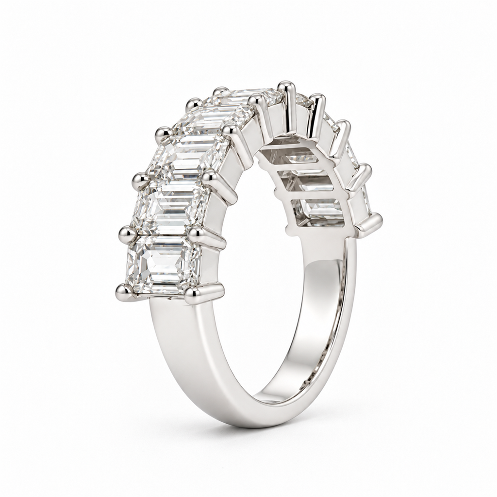 14K White Gold 3.66 CTW Lab-Grown Emerald-Cut Diamond Nine-Stone Band
