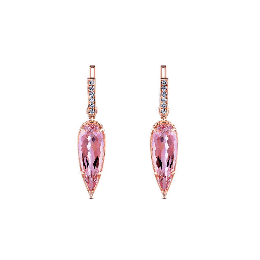 14K Rose Gold Morganite & Diamond Earrings 22ctw.