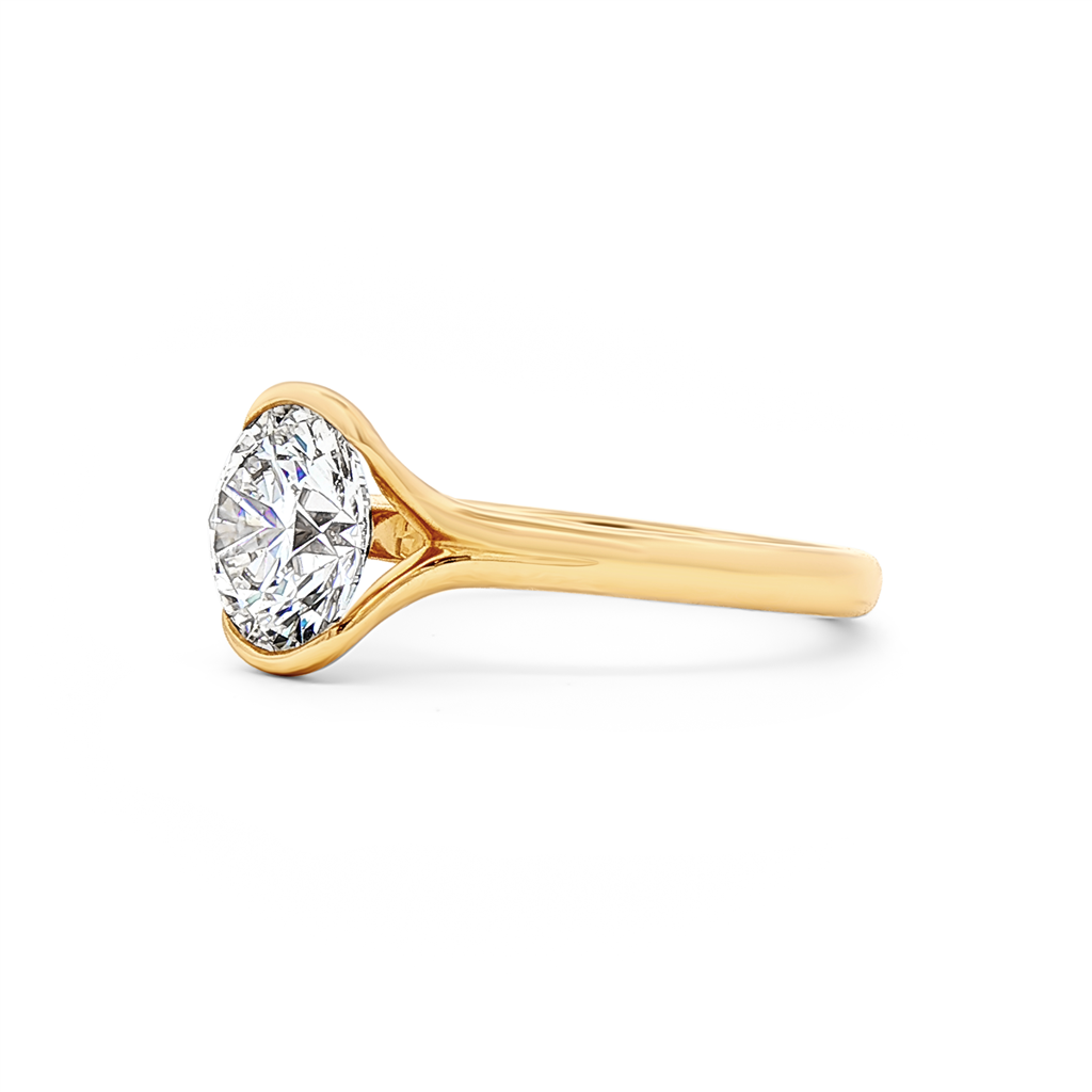 14K Yellow Gold 2.04ct Lab Grown Round Diamond Semi Bezel Engagement Ring