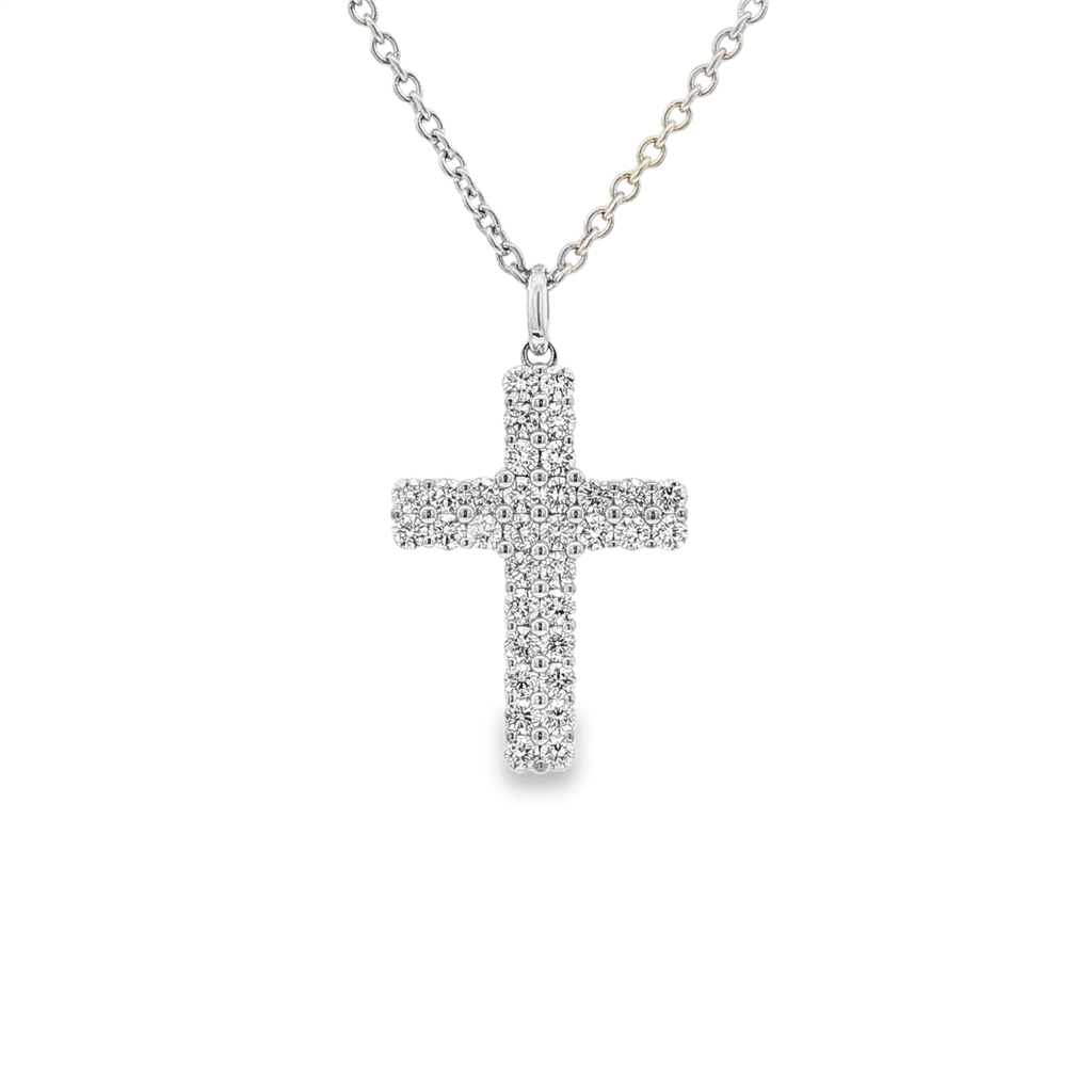 14K White Gold Natural Diamond Cross Pendant – 24 x 14.5mm, 0.74ctw, 1.11g