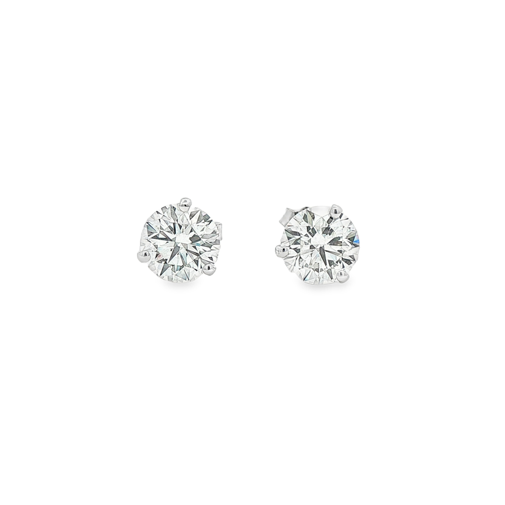 14K White Gold Natural Diamond Martini Stud Earrings – 3.05ctw, GIA Certified