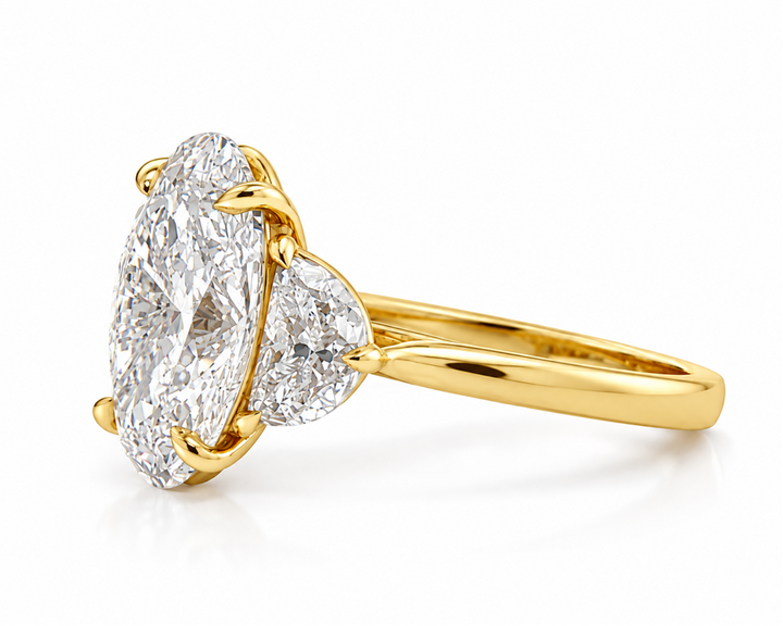 3 Stone 5.88ctw Lab Oval Diamond With Half Moon Side Stones Engagement Ring