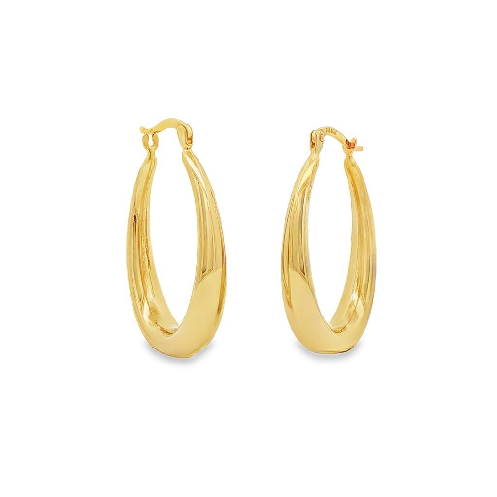 14K Yellow Gold Hollow Oval Hoop Earrings – 2.8g