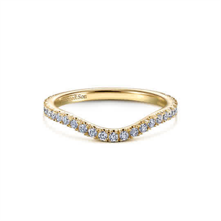 14K Yellow Gold Curved Diamond Wedding Band 035ctw.