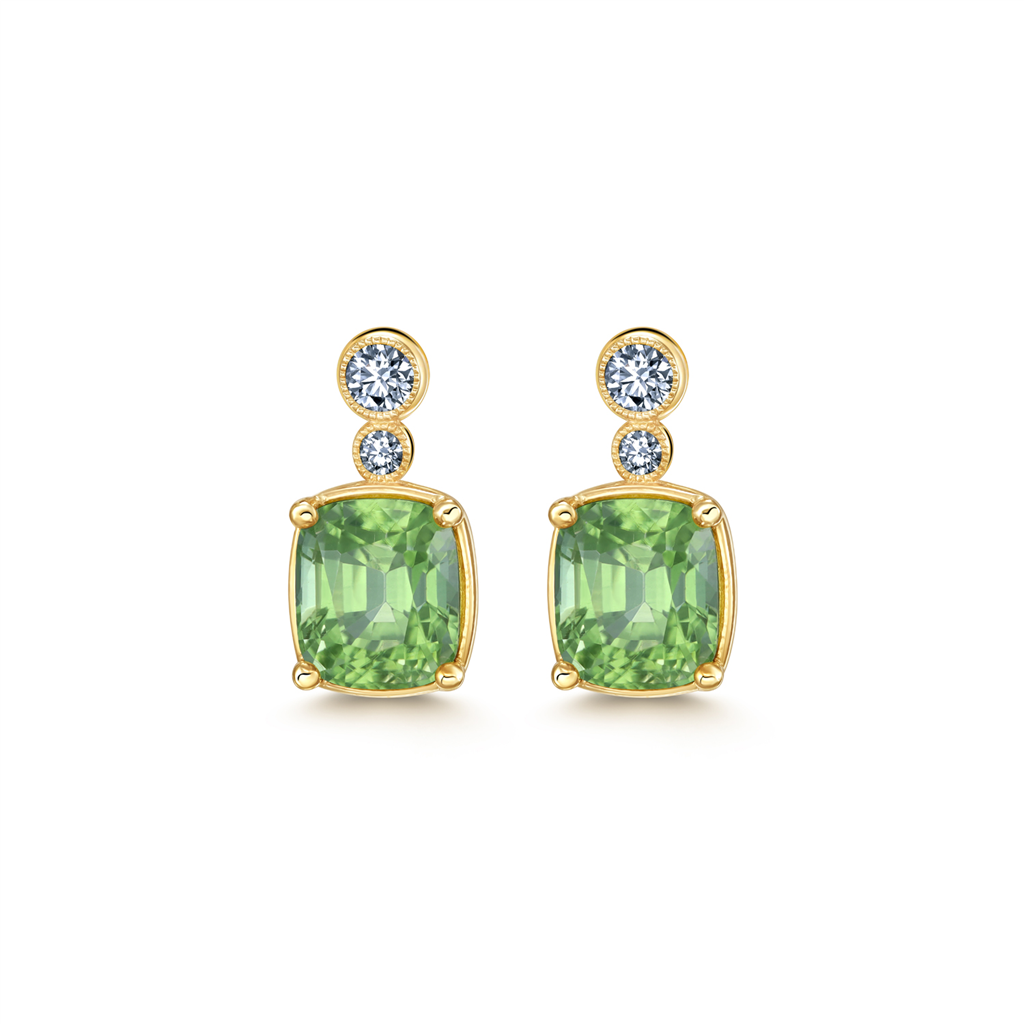 14K Yellow Gold Peridot & Diamond Earrings