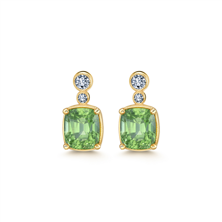 14K Yellow Gold Peridot & Diamond Earrings