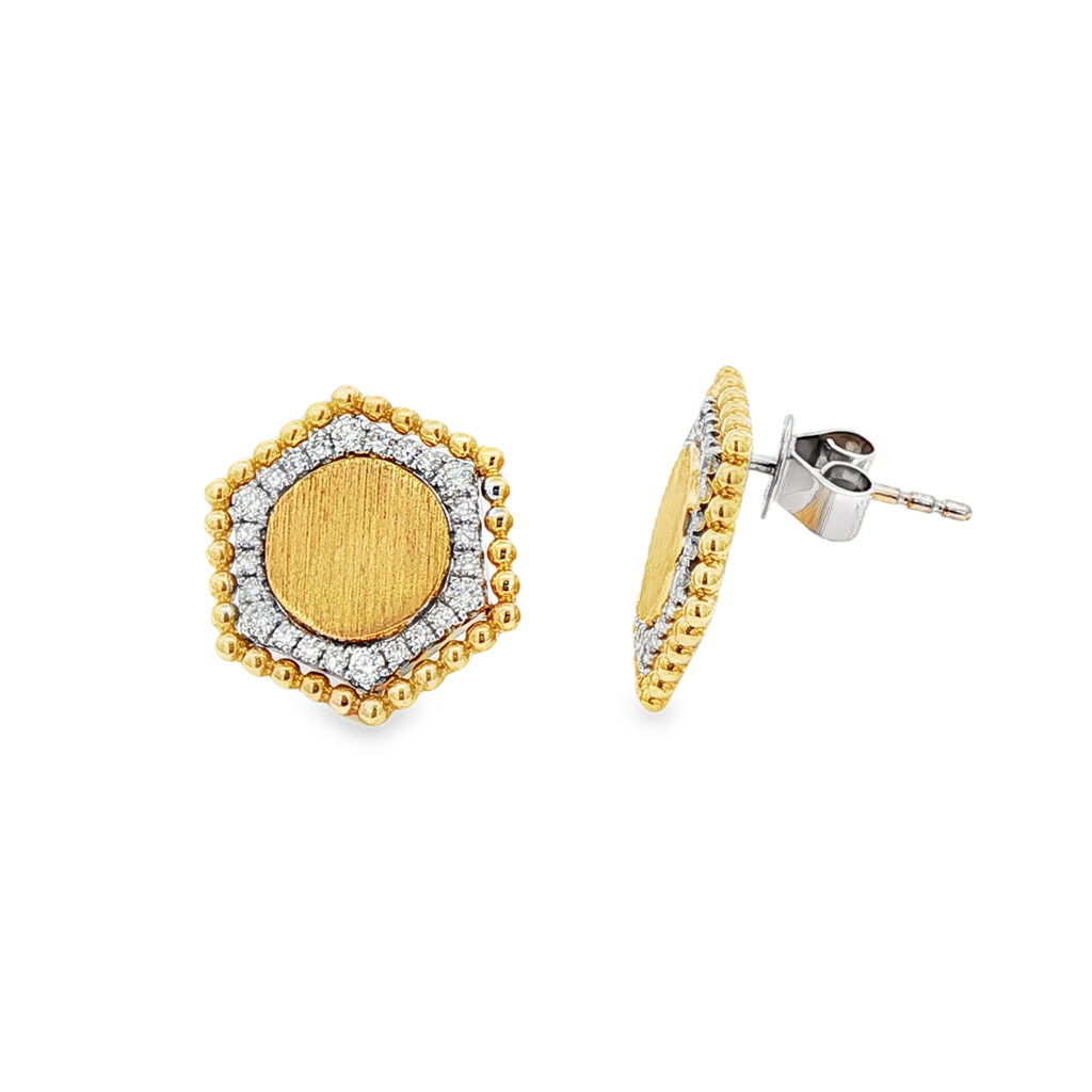 14K Yellow & White Gold Diamond Hexagon Earrings – 0.37ctw.