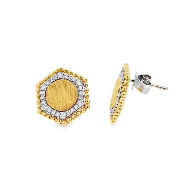 14K Yellow & White Gold Diamond Hexagon Earrings – 0.37ctw.