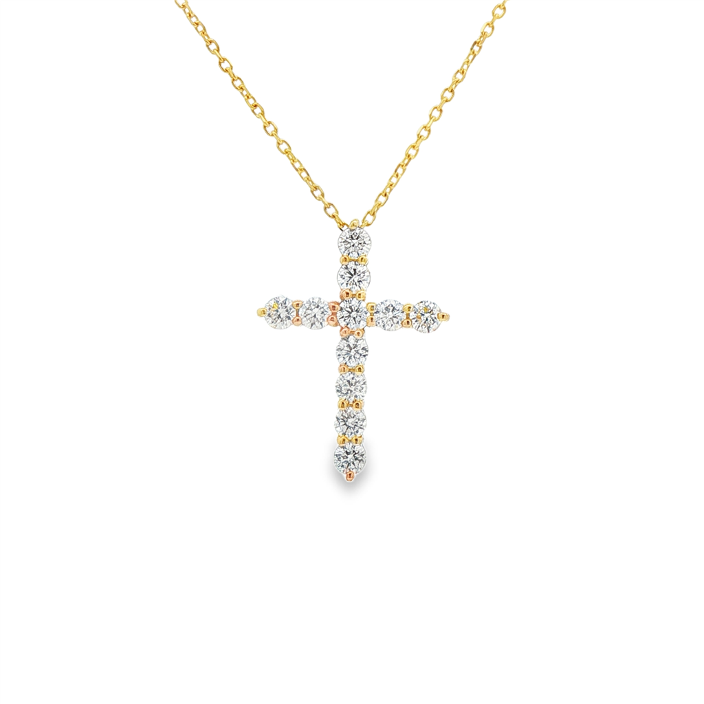14K Yellow Gold Natural Diamond Cross Pendant – 0.79 CTW
