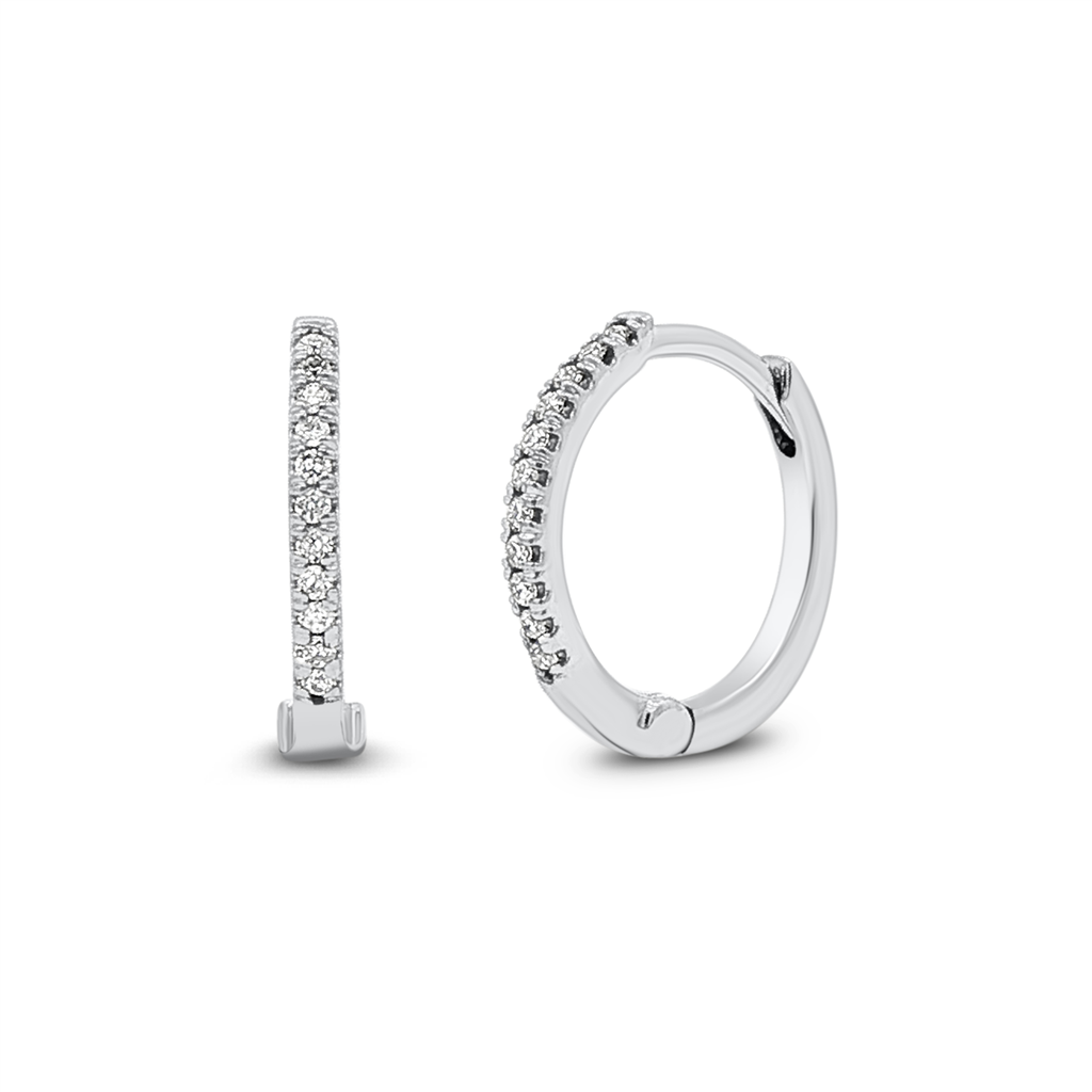 14K White Gold Natural Diamond Hoop Earrings – 11.6 × 1.6mm, 0.08ctw, 1.2g