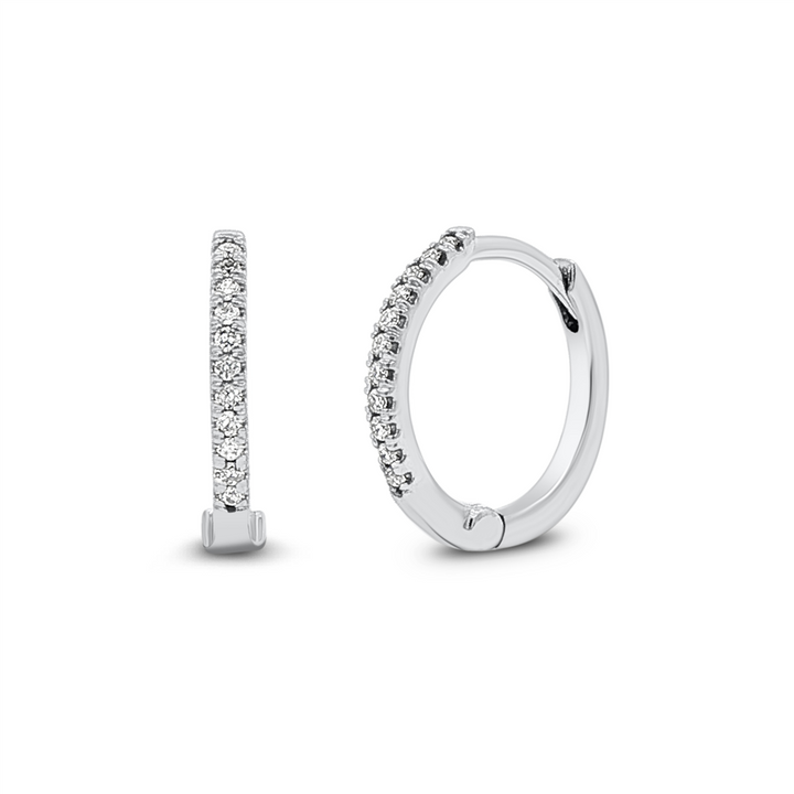 14K White Gold Natural Diamond Hoop Earrings – 11.6 × 1.6mm, 0.08ctw, 1.2g