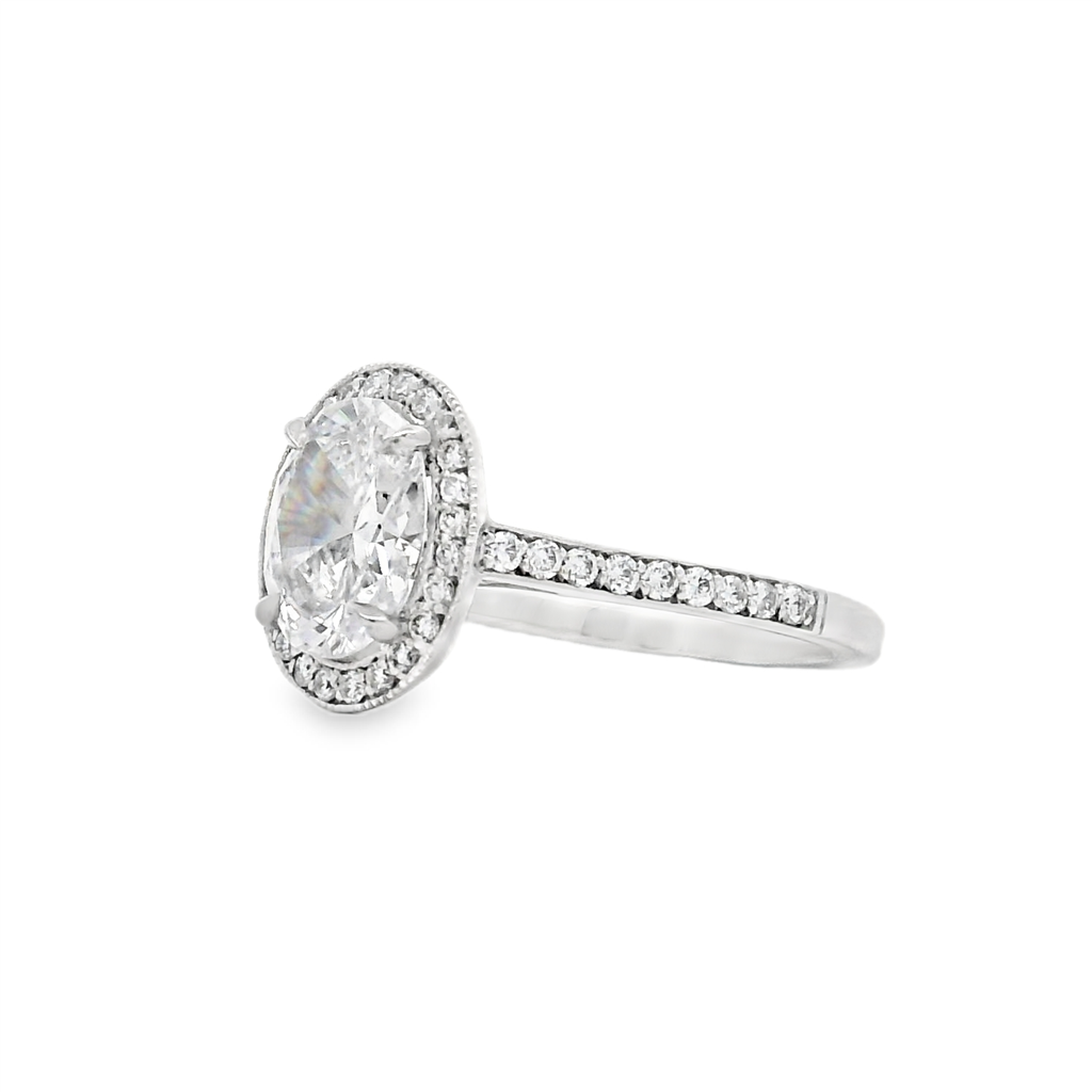 14K White Gold Oval Halo Semi-Mount Engagement Ring – 0.37ctw.