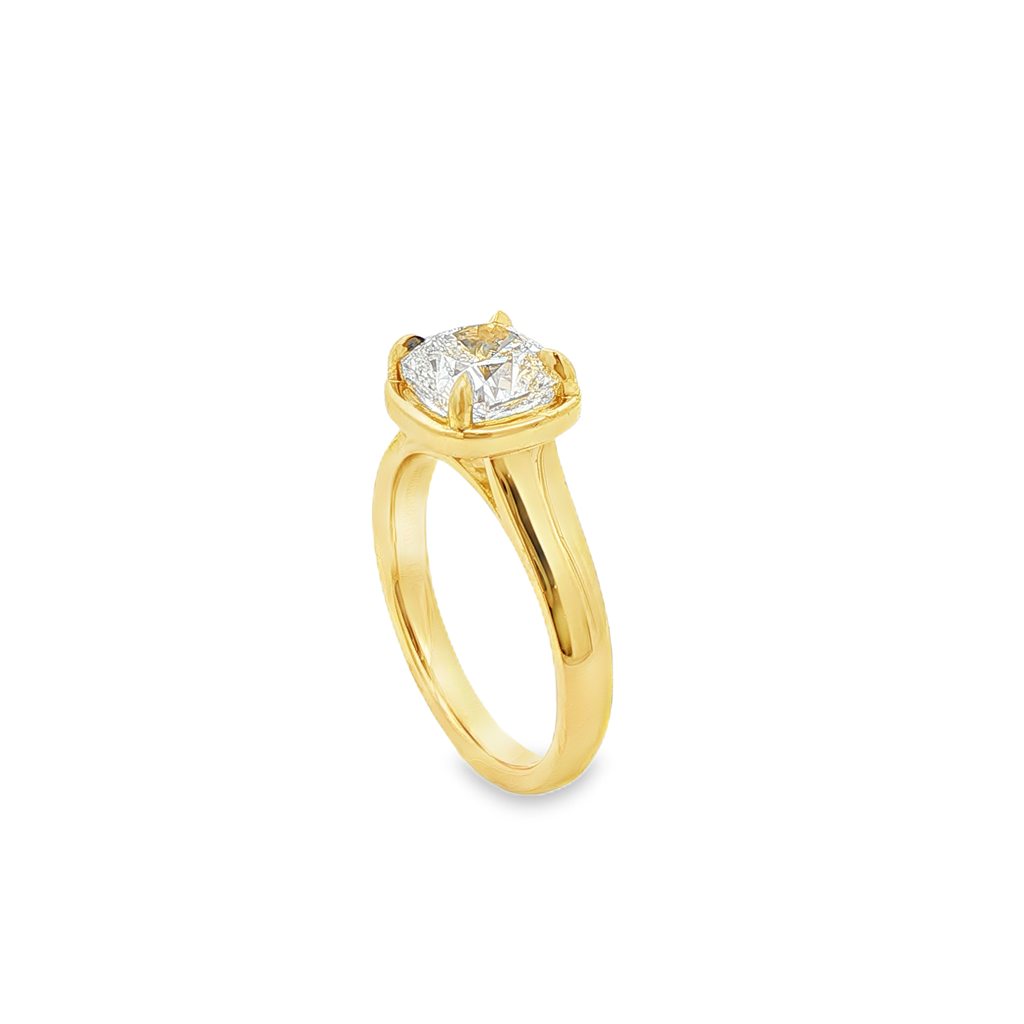18K Yellow Gold 2.22ct Natural Cushion Cut Diamond Bezel Engagement Ring
