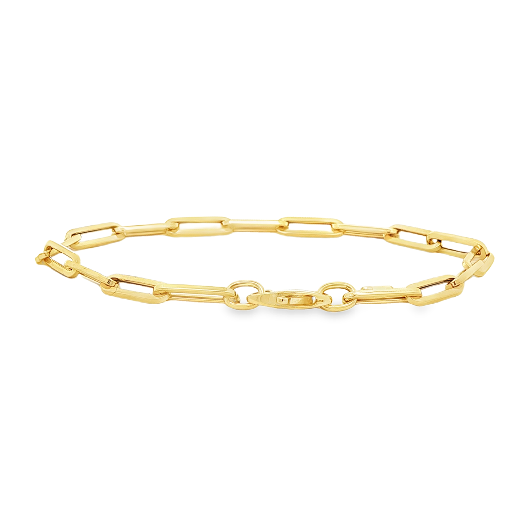 14K Yellow Gold Hollow Paperclip Bracelet – 3.7 × 12mm, 3g
