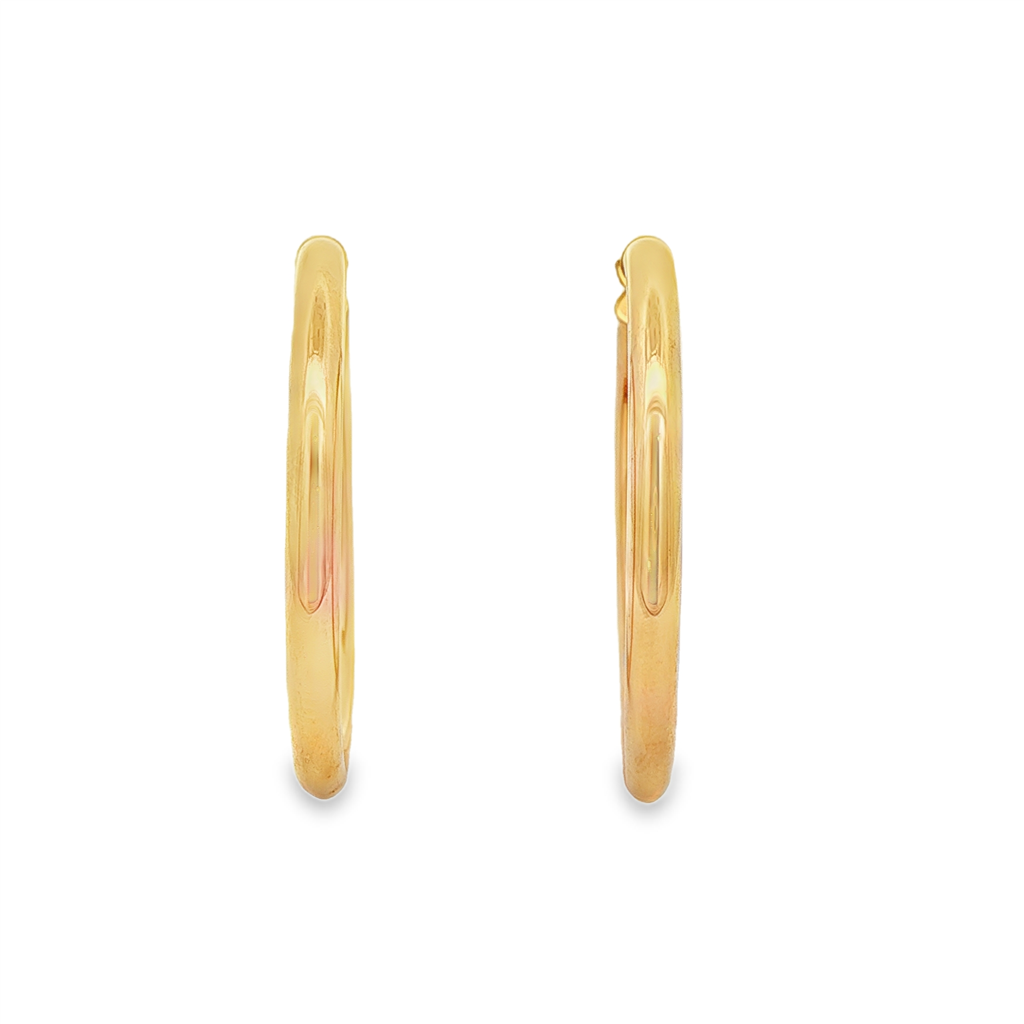 14K Yellow Gold Hollow Hoop Earrings – 3 × 25mm, 2.5g