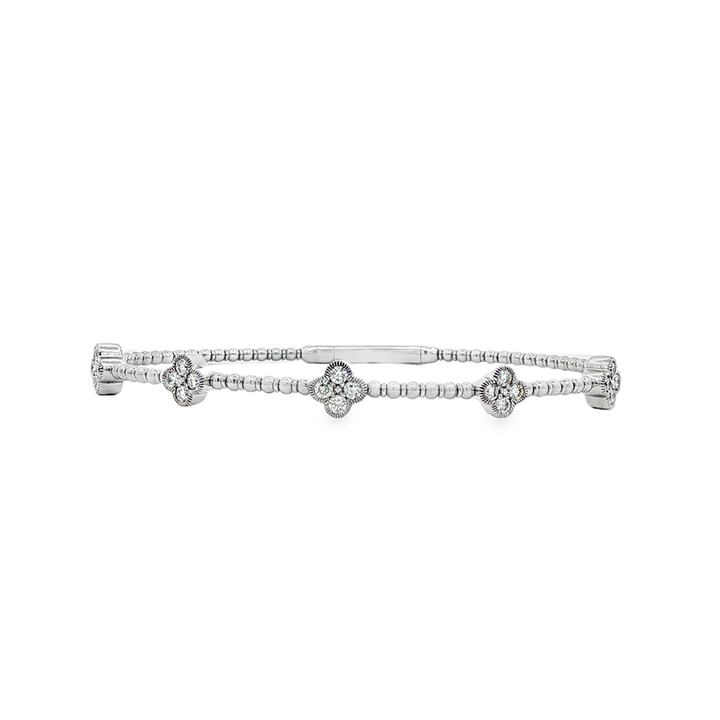 14K White Gold Large Flower Diamond Flexi Bangle – 0.55ctw.