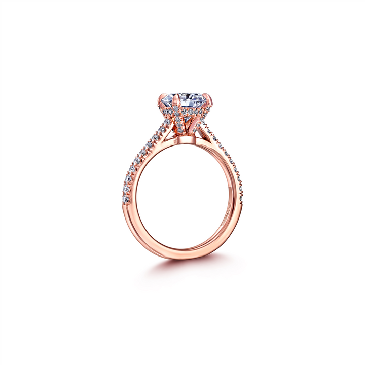 14K Rose Gold Hidden Halo Diamond Semi-Mount Engagement Ring 0.44ctw.